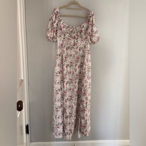 White and pink floral puff sleeve maxi dress never been worn
